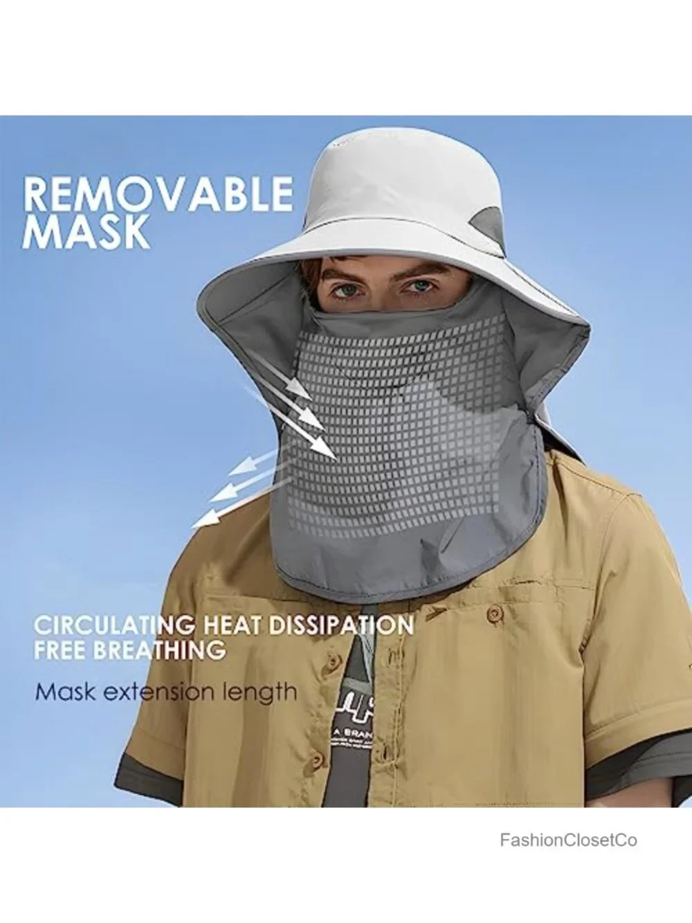 UPF 50+ Sun Hat with Detachable Neck Flap for Fishing Hiking